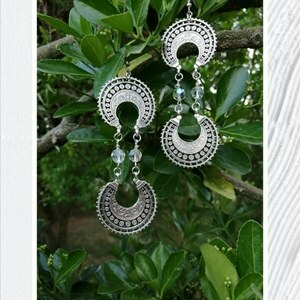 Σκουλαρίκια Boho ''Ianthe'' Earrings, Επάργυρο - Μήκος 12 εκ. - επάργυρα, μακριά, boho, γάντζος, zamak - 2