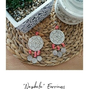 Σκουλαρίκια Boho ''Nephele'' Earrings, Επάργυρο - Μήκος 14 εκ. - επάργυρα, μακριά, boho, γάντζος, zamak - 2