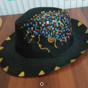 Ψάθινο καπέλο με σχέδιο African - ψάθινα - 3