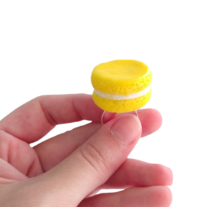 Δαχτυλίδι macaron κίτρινο με πολυμερικό πηλό / μεγάλο / μεταλλική βάση / αυξομειούμενο / Twice Treasured - πηλός, cute, γλυκά, αυξομειούμενα - 2