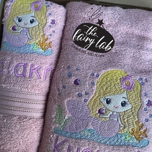 Σετ προσωποποιημένες πετσέτες με σχέδιο γοργονα - κορίτσι, δώρο, personalised, πετσέτες, προσωποποιημένα
