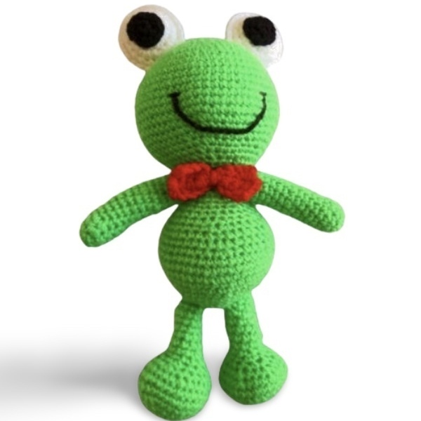 Πλεκτος βατραχος εντονο πρασινο - λούτρινα, δώρα για μωρά, διακοσμητικό παιδικού δωματίου