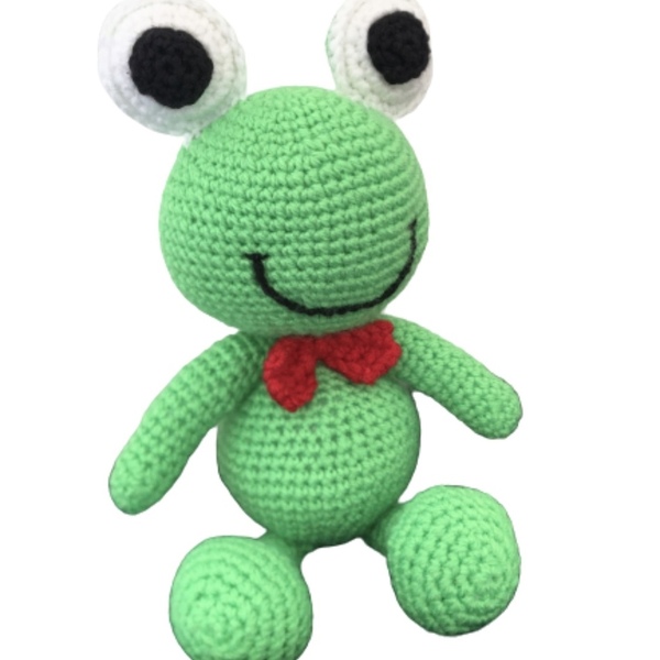 Πλεκτος βατραχος εντονο πρασινο - λούτρινα, δώρα για μωρά, διακοσμητικό παιδικού δωματίου - 3