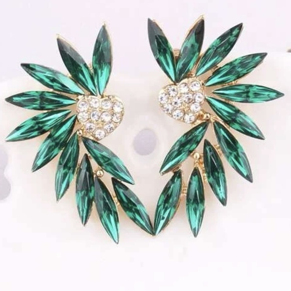 Green rhinestones earrings - στρας, χαλκός, καρφωτά, μικρά, φθηνά - 2