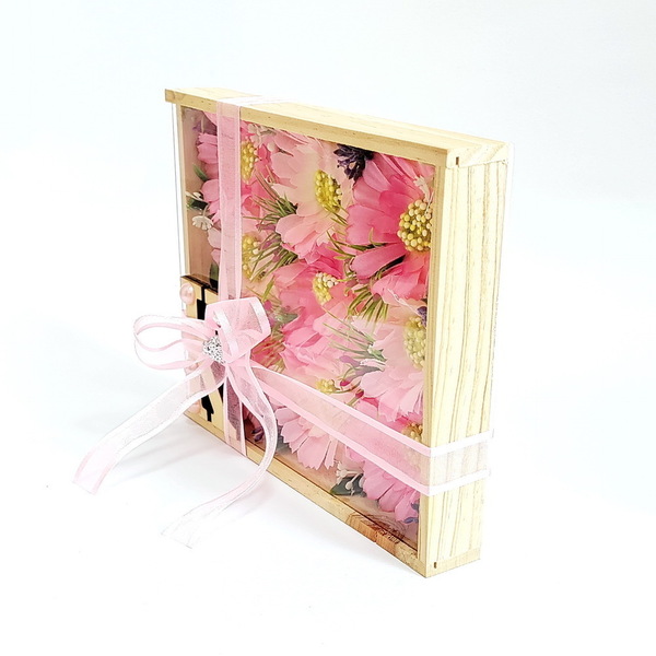 "Flower box" εορταστικό κουτί με γράμμα - ξύλο, λουλούδια, διακοσμητικά - 2