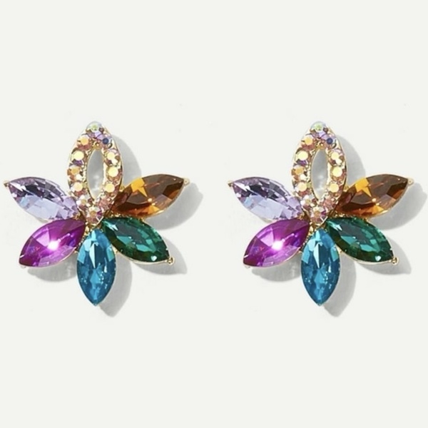 Glamorous colorful earrings! - ορείχαλκος, λουλούδι, καρφωτά, boho, φθηνά