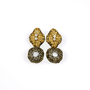 ATHINA MAILI - Κρεμαστά χειροποίητα σκουλαρίκια με χρυσό κέντημα στρας πλεκτά με γυάλινες πέτρες - γυαλί, boho, κρεμαστά, μεγάλα, πλεκτά - 5
