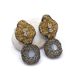 ATHINA MAILI - Κρεμαστά χειροποίητα σκουλαρίκια με χρυσό κέντημα στρας πλεκτά με γυάλινες πέτρες - γυαλί, boho, κρεμαστά, μεγάλα, πλεκτά - 3
