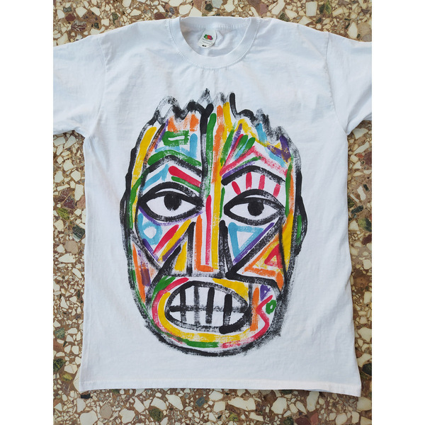 Handpainted T-shirt (S) / Ζωγραφισμένο Κοντομάνικο Μπλουζάκι / Λευκό 100% Βαμβάκι / Μέγεθος (S) / S008 - ζωγραφισμένα στο χέρι, t-shirt - 2
