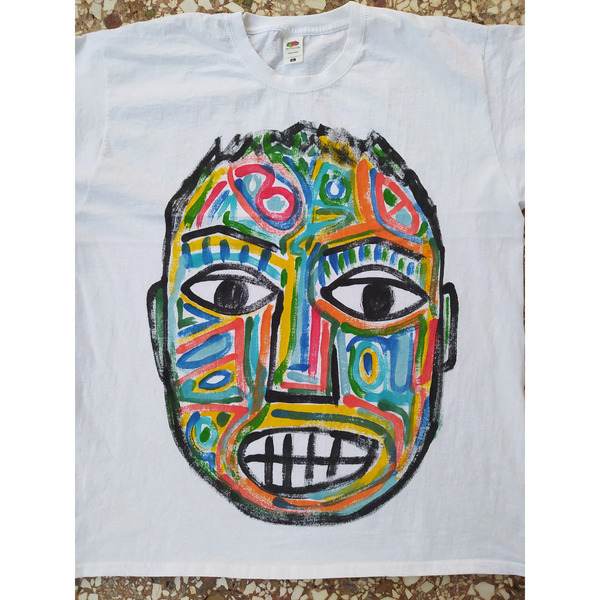 Handpainted T-shirt (XL) / Ζωγραφισμένο Κοντομάνικο Μπλουζάκι / Λευκό 100% Βαμβάκι / Μέγεθος (XL) / S009 - ζωγραφισμένα στο χέρι, t-shirt - 2