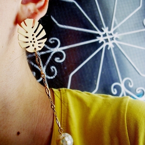 summer golden earrings - επιχρυσωμένα, ατσάλι, κρεμαστά, μεγάλα, καρφάκι - 3