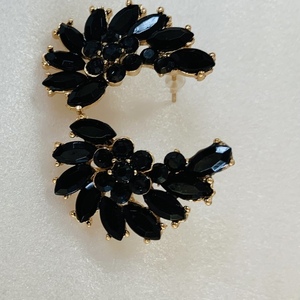 Black earrings - στρας, χαλκός, κρεμαστά - 2