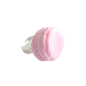 Δαχτυλίδι macaron ροζ με πολυμερικό πηλό / μεγάλο / μεταλλική βάση / αυξομειούμενο / Twice Treasured - πηλός, cute, γλυκά, αυξομειούμενα, kawaii