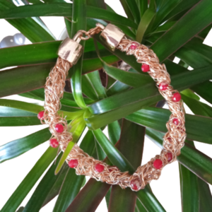 Wire crochet χρυσό βραχιόλι με χάντρες- 19 cm - χαλκός, χάντρες, μαμά, χεριού, χειροπέδες - 3