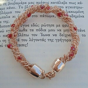 Wire crochet χρυσό βραχιόλι με χάντρες- 19 cm - χαλκός, χάντρες, μαμά, χεριού, χειροπέδες - 5