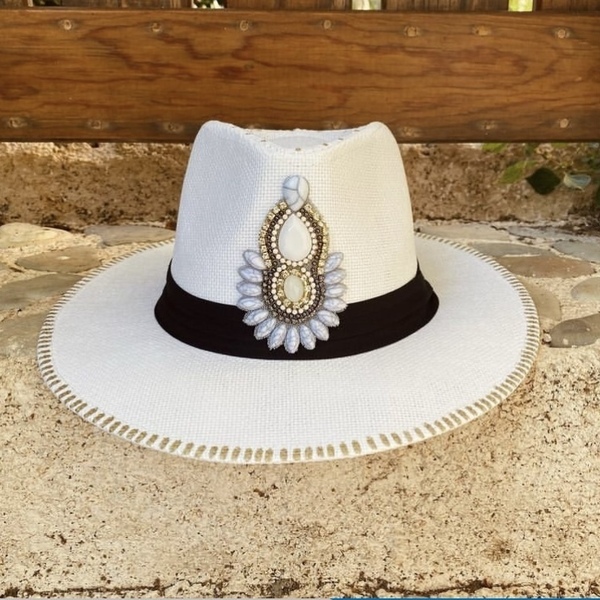 Καπέλο Παναμα - White boho adventure - απαραίτητα καλοκαιρινά αξεσουάρ, ψάθινα