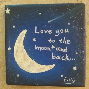 Πινακακι ζωγραφικής "love you to the moon" 10x10cm - διακοσμητικά, πίνακες ζωγραφικής