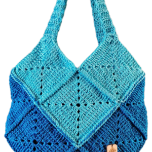 Χειροποίητη πλεκτή τσάντα ώμου crochet blue 30X30cm - νήμα, ώμου, all day, tote, πλεκτές τσάντες
