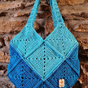 Χειροποίητη πλεκτή τσάντα ώμου crochet blue 30X30cm - νήμα, ώμου, all day, tote, πλεκτές τσάντες - 2