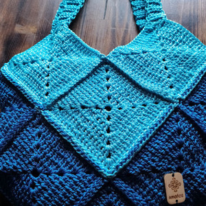 Χειροποίητη πλεκτή τσάντα ώμου crochet blue 30X30cm - νήμα, ώμου, all day, tote, πλεκτές τσάντες - 5