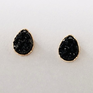 Cute black earrings - χαλκός, καρφωτά, μικρά, φθηνά - 3