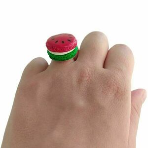 Δαχτυλίδι macaron καρπούζι με πολυμερικό πηλό / μεγάλο / μεταλλική βάση / αυξομειούμενο / Twice Treasured - πηλός, cute, γλυκά, αυξομειούμενα - 4