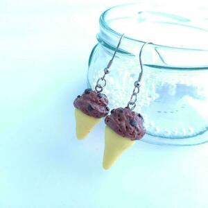 Σκουλαρίκια κρεμαστά παγωτό σοκολάτα με πολυμερικό πηλό / μεσαία / ατσάλι / Twice Treasured - πηλός, cute, κρεμαστά, γλυκά, kawaii - 3