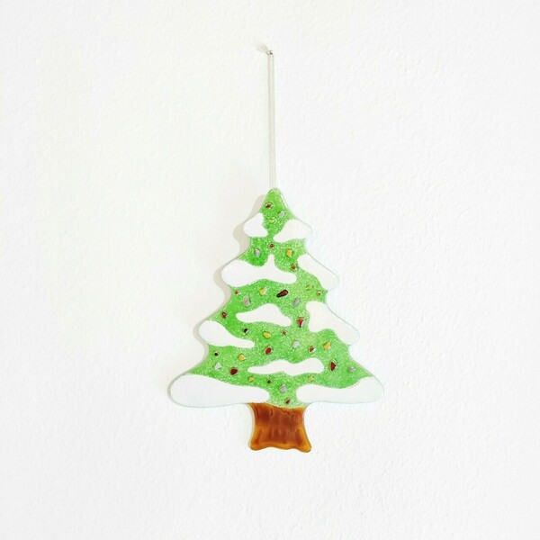 Χριστουγεννιάτικο δέντρο, γυάλινο 27.00x21.00cm - γυαλί, χειροποίητα, κρεμαστά - 4