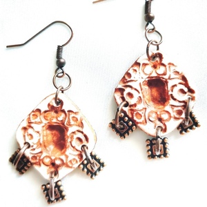 "About old love"Handmade Embossed Dangle Earrings (6.0cm Height) - χαλκός, πηλός, boho, κρεμαστά - 2