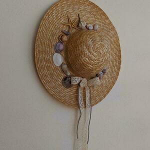 Ψάθινο καπέλο χειροποίητο με κοχύλια / μεγάλο / ψάθινο / αληθινά κοχύλια / Twice Treasured - κοχύλι, καπέλο, ψάθινα - 4