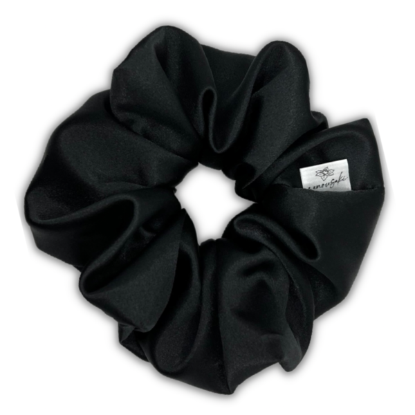 Black satin XL scrunchie - ύφασμα, για τα μαλλιά, λαστιχάκια μαλλιών, satin scrunchie