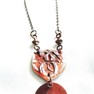 "the foliated necklace" Handmade carved bronze zamak pendant (60cm total height) - χαλκός, πηλός, μακριά, μενταγιόν