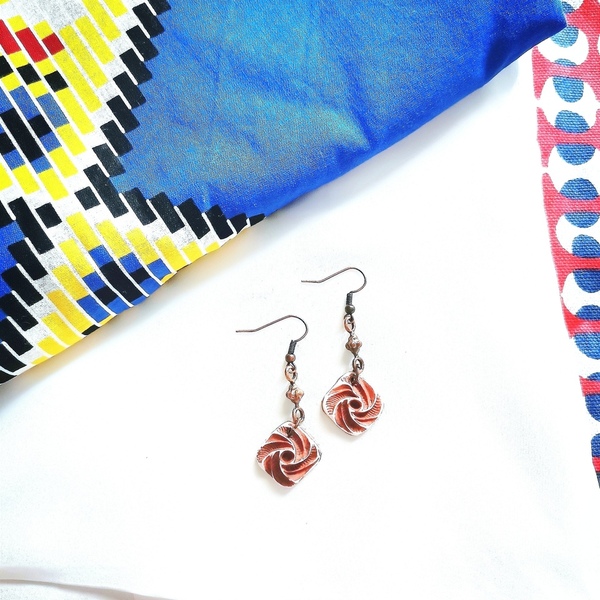 "The Whirlwinds" Handcrafted dangling earrings in the shape of wind turbines (5.0 cm height) - χαλκός, πηλός, μικρά, boho, κρεμαστά