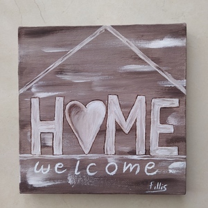 Πινακακι καλωσορίσματος "welcome home" 20x20cm - πίνακες & κάδρα, διακοσμητικά, πίνακες ζωγραφικής