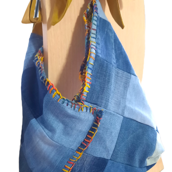 Τσάντα ώμου ή χιαστί patchwork (origami) - ύφασμα, γυναικεία, tote - 2