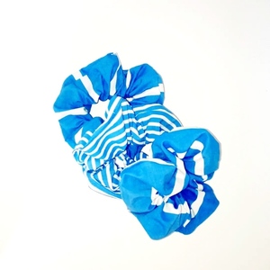 Blue and white scrunchies - ύφασμα, λαστιχάκια μαλλιών