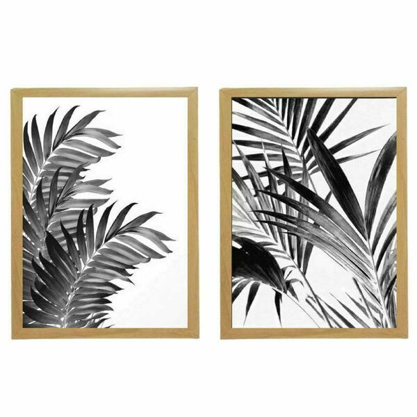 Σετ 2 καδράκια " palm leaves " σε μαύρο χρώμα με ξύλινη κορνίζα σε μαύρο ή φυσικό χρώμα (21 χ 16 εκ. ) - πίνακες & κάδρα, διακόσμηση σαλονιού - 2