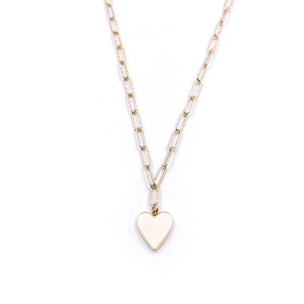 Επίχρυσο κολιέ αλυσίδα συνδετήρας 925 με λευκή καρδιά - charms, επιχρυσωμένα, ασήμι 925, καρδιά, μακριά