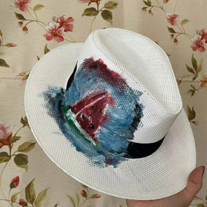 Ζωγραφισμένο ψάθινο καπέλο-Καρπούζι - ψάθινα