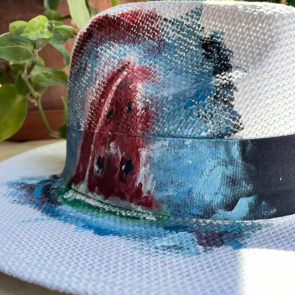 Ζωγραφισμένο ψάθινο καπέλο-Καρπούζι - ψάθινα - 3