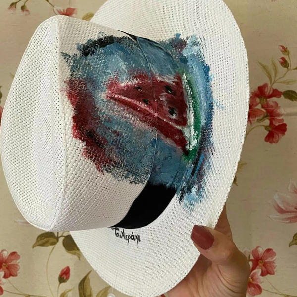 Ζωγραφισμένο ψάθινο καπέλο-Καρπούζι - ψάθινα - 5