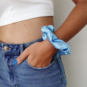 Seashine |Handmade Satin Scrunchie - ύφασμα, χειροποίητα, λαστιχάκια μαλλιών, φθηνά - 2