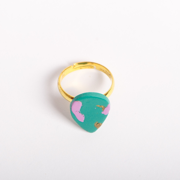 Χειροποίητο δαχτυλίδι από πολυμερικό πηλό Χρώμα:πράσινο, μωβ,χρυσό - πηλός, αυξομειούμενα - 2