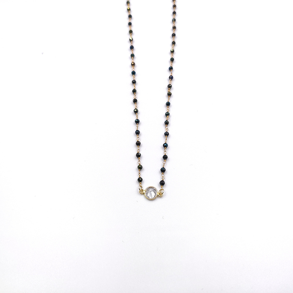 Κολιέ αλυσίδα ροζάριο 925 µε πυρίτη και swarovski - ημιπολύτιμες πέτρες, επιχρυσωμένα, ασήμι 925, κοντά, ροζάριο