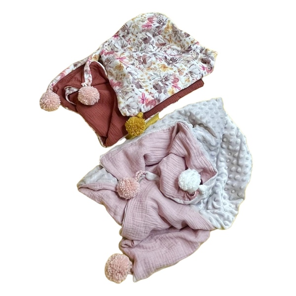 Κουβερτάκι αγκαλιάς 0,70χ100cm με διπλό ύφασμα και πόν-πόν - αγόρι, προίκα μωρού, κουβέρτες - 5