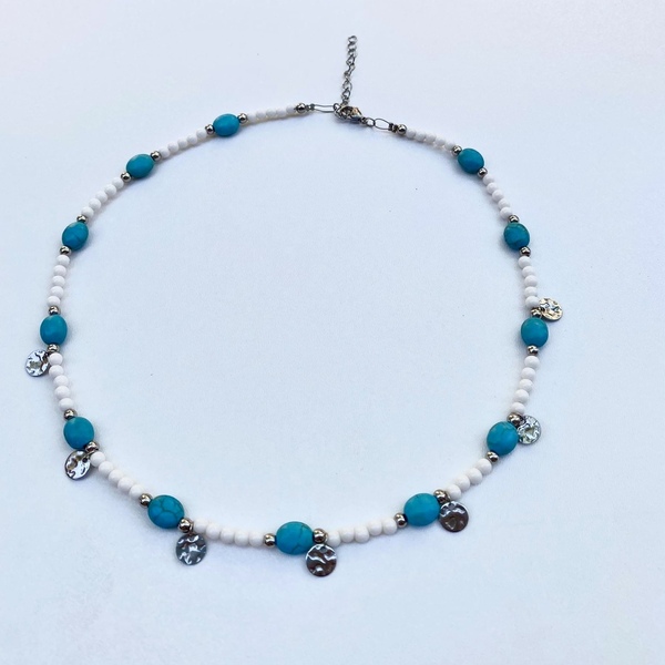 Greek Ethnic Necklace - τσόκερ, ατσάλι, μπλε χάντρα