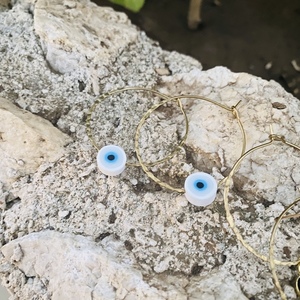Σκουλαρίκια κρίκοι - Evil eye hoops - επιχρυσωμένα, ορείχαλκος, κρίκοι, boho, γάντζος - 2