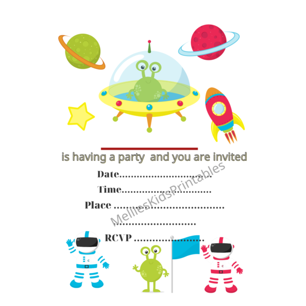 Space party invitation, digital product for printing at home, 5*7 inches,  2,5*3,5 inches. - party, κάρτες, προσκλητήρια