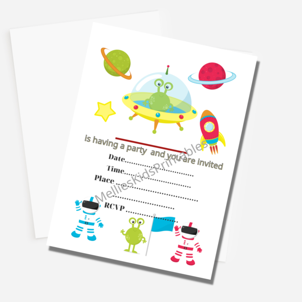 Space party invitation, digital product for printing at home, 5*7 inches,  2,5*3,5 inches. - party, κάρτες, προσκλητήρια - 2
