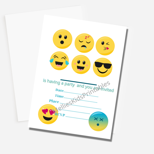 Emoji party invitation, digital product for printing at home, 5*7 inches,  2,5*3,5 inches. - party, κάρτες, προσκλητήρια - 2